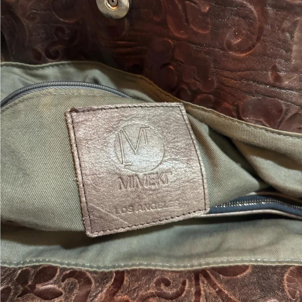 Mimeki Elegant Brown gray Leather  shoulder Women's Bag
